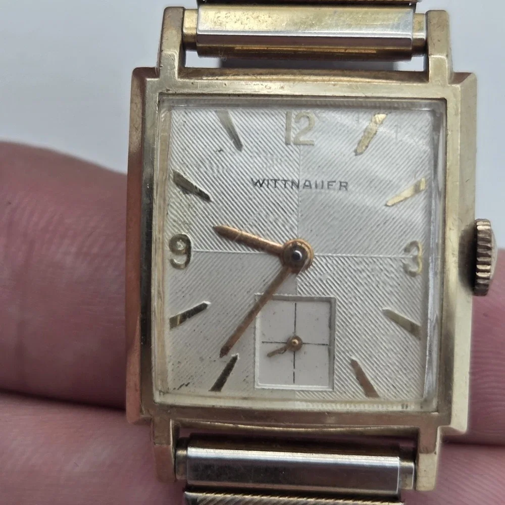 WITTNAUER 10K RGP Square Bezel WATCH Domed Glass 17 Jewels Winding Mechanical
